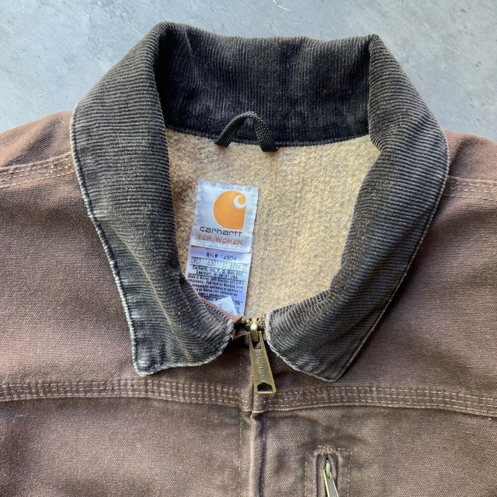 VTG Carhartt Detroit Jacket Women's M Blanket Lined Work Brown WC061 DKB - Picture 9 of 13
